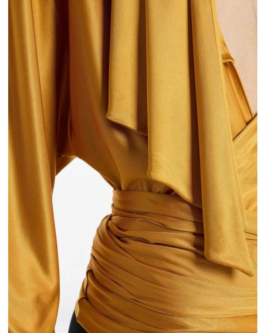 Balmain Metallic Flowy Jersey Tie-Front Blouse