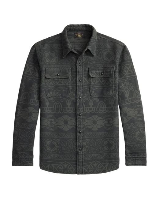 RRL Black Abstract-Pattern Overshirt for men