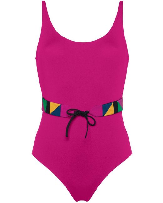 Eres Pink Damier Belted-waist Swimsuit