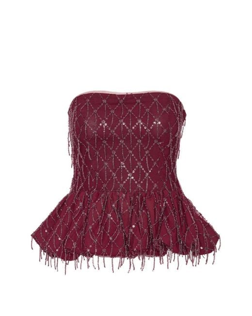 ROTATE BIRGER CHRISTENSEN Purple Sequins Bubble Top Dark