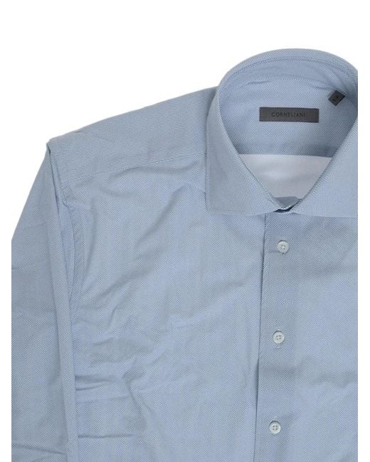 Corneliani Blue Herringbone-Pattern Stretch Shirt for men