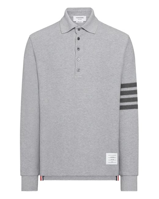 Thom Browne Gray 4-Bar Textured-Pique Long-Sleeved Polo Shirt for men
