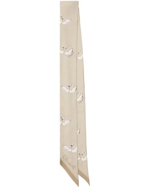 Burberry White Swan-Print Silk Scarf
