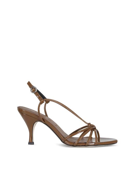 Aeyde Brown Solange Strappy Patent-Finish Sandals