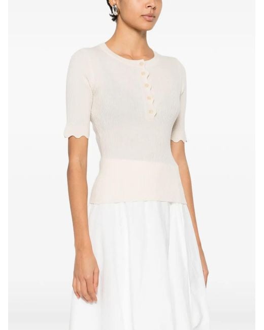 Allude White Button Ribbed Knitwear