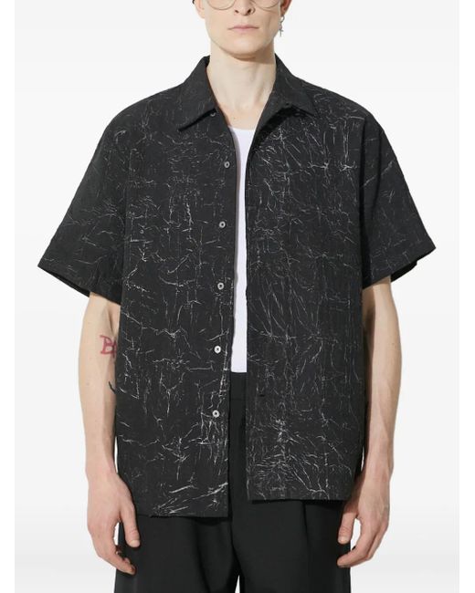 Han Kjobenhavn Black Crackle-Print Short-Sleeve Shirt for men