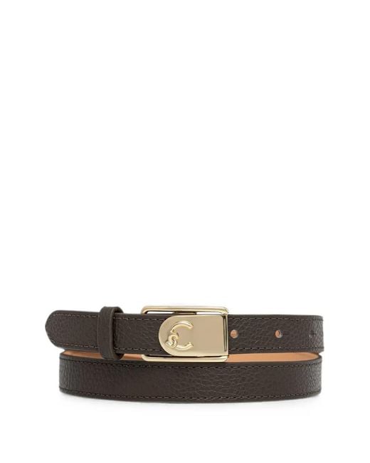 Coccinelle White Logo-Plaque Grained Leather Belt