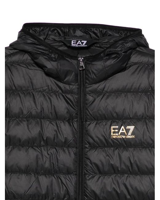 EA7 Black Hooded Quilted Jacket for men