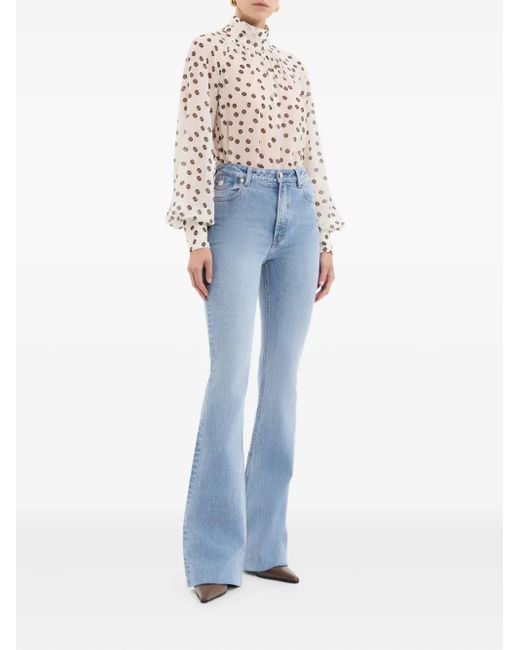 Rebecca Vallance White Candice Polka-Dot High-Neck Blouse
