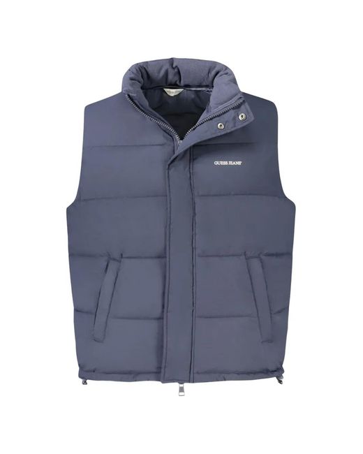 Guess Blue Gilet Matelassé À Col Montant for men