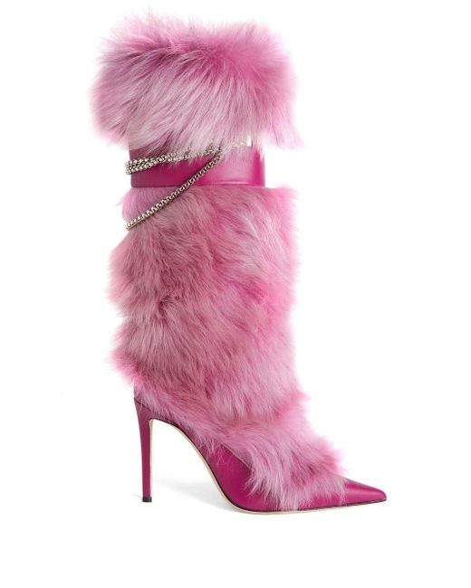 Giuseppe Zanotti Amaia Chain Faux Fur Boots in Pink | Lyst