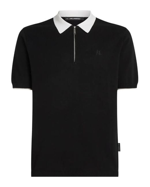 Karl Lagerfeld Black Contrast-Collar Half-Zip Polo Shirt for men