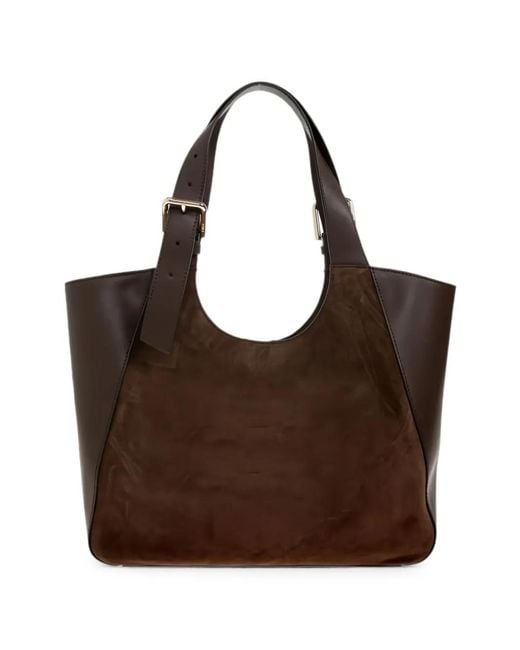 Furla Brown Suede-Panelled Shoulder Bag