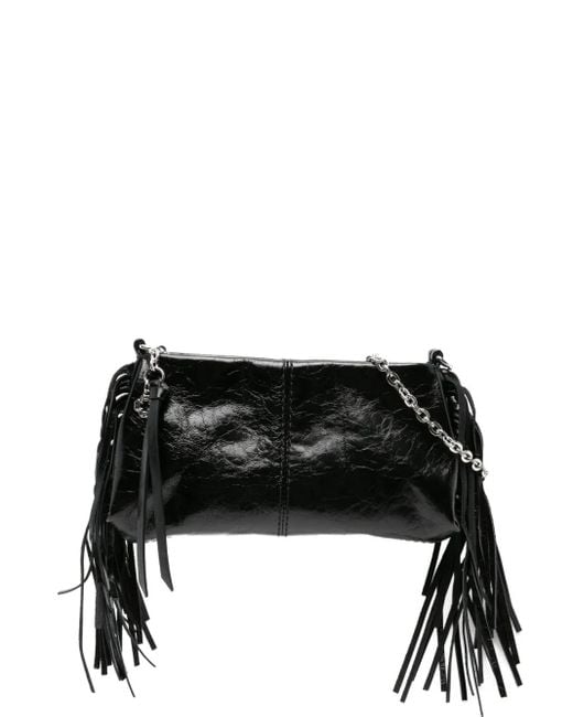 Bolso de hombro de piel con flecos Maje de color Black