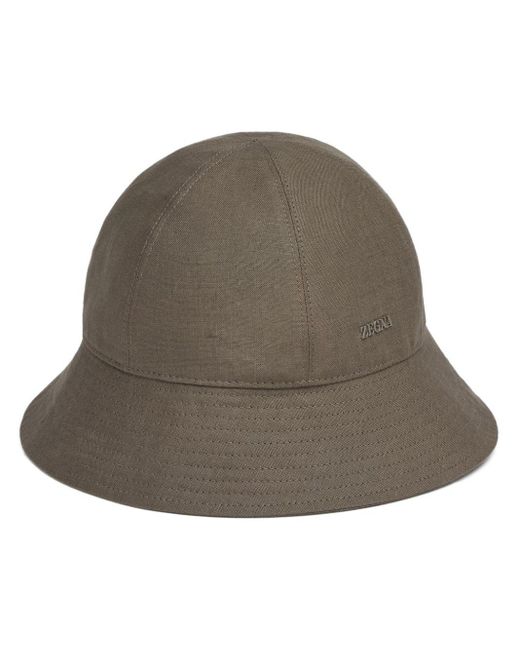Zegna Brown Oasi Linen Bucket Hat for men