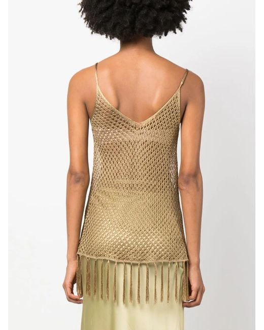Dodo Bar Or Natural Open-Knit Fringed Top