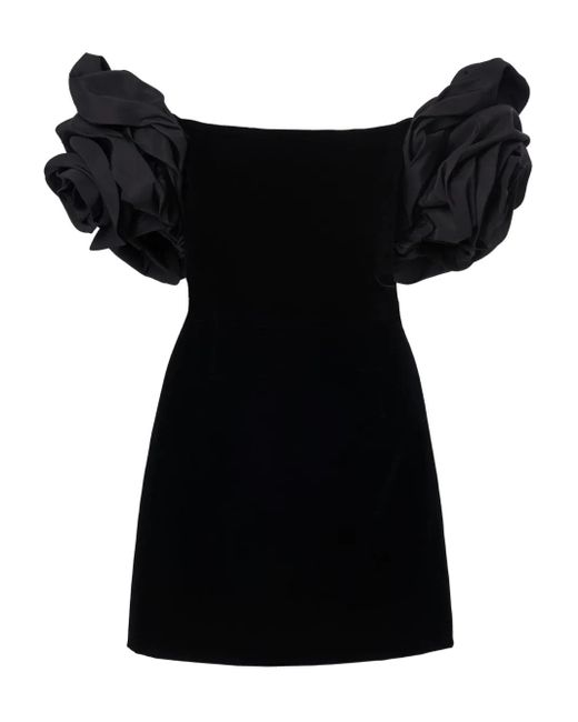 Carolina Herrera Black Floral Off-Shoulder Velvet Mini Dress