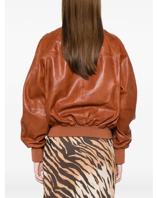Pinko Brown Barbra Bomber Leather Jacket