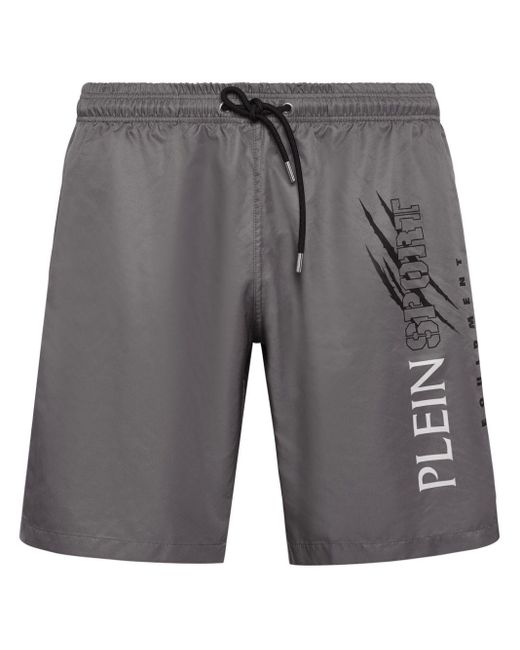 Philipp Plein Gray Scratch Swim Shorts for men