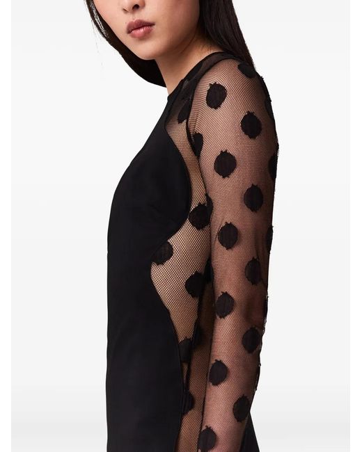 Stella McCartney Black Polka-Dot Mesh-Panel Midi Dress