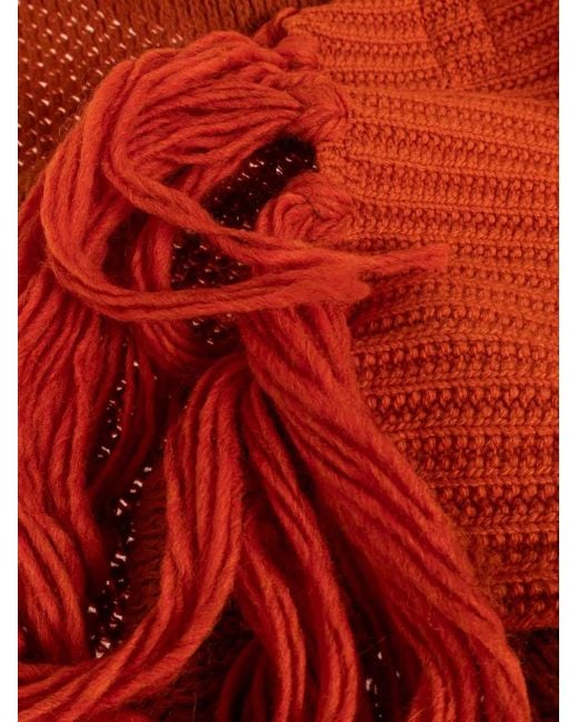 Moschino Red Ribbed Fringed Scarf