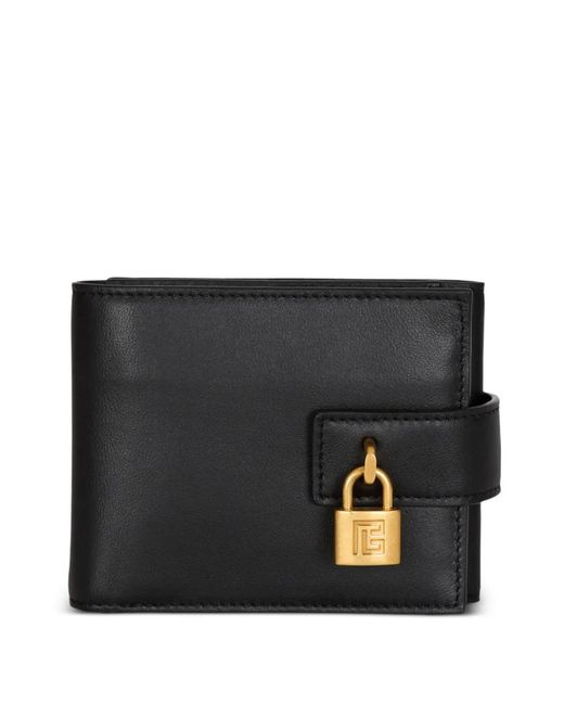 Balmain Black Trifold Padlock-Detail Wallet for men