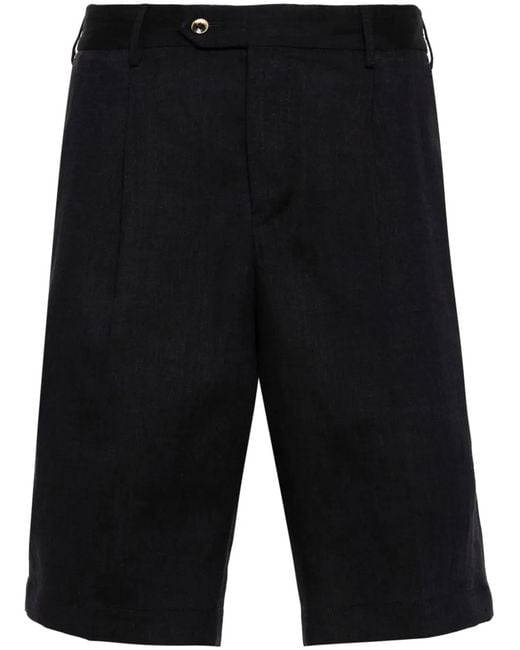 PT Torino Black Linen Bermuda Shorts for men