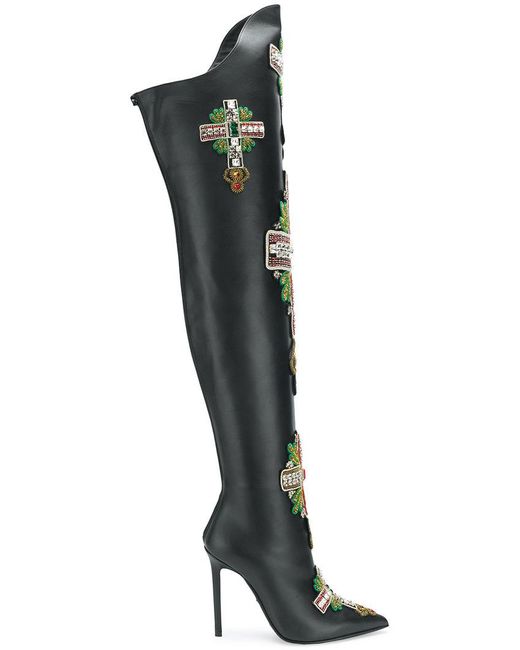 Botas por la rodilla con apliques Versace de color Black