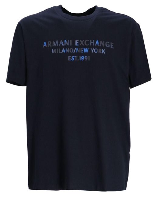 ARMANI EXCHANGE Blue Logo-Print Cotton T-Shirt for men