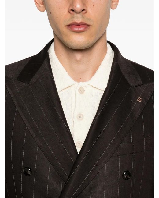 Tagliatore Black Pinstripe Double-Breasted Suit for men