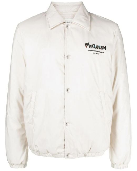 McQueen White Logo-Print Bomber Jacket for men