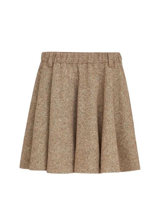 Brunello Cucinelli Brown Virgin Wool Donegal Mini Circle Skirt With Monili