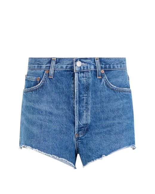 Agolde Blue Ridley Frayed-Edge Denim Shorts