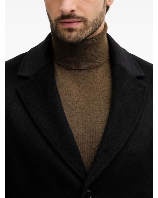 Sisley Black Notched-Lapels Single-Breasted Coat for men