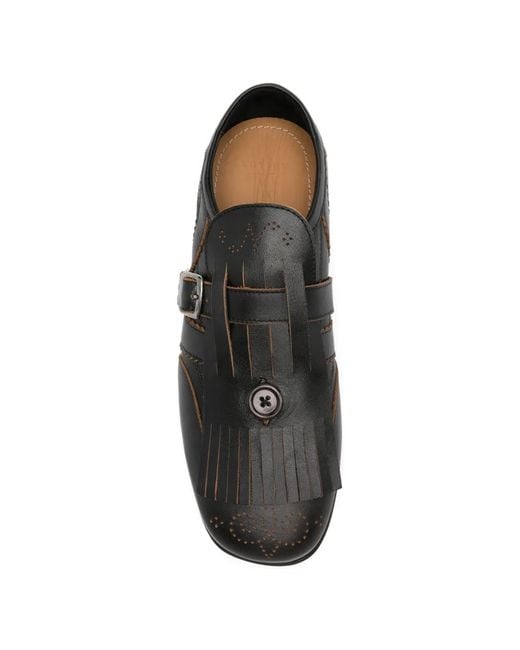 NULLUS Black Kiltie-Fringe Buckled Monk Shoes for men