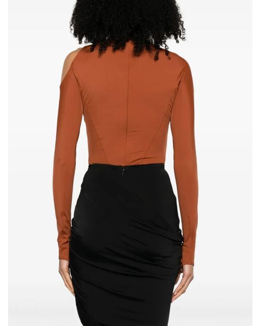 Mugler Brown Illusion Mesh-Panelled Bodysuit