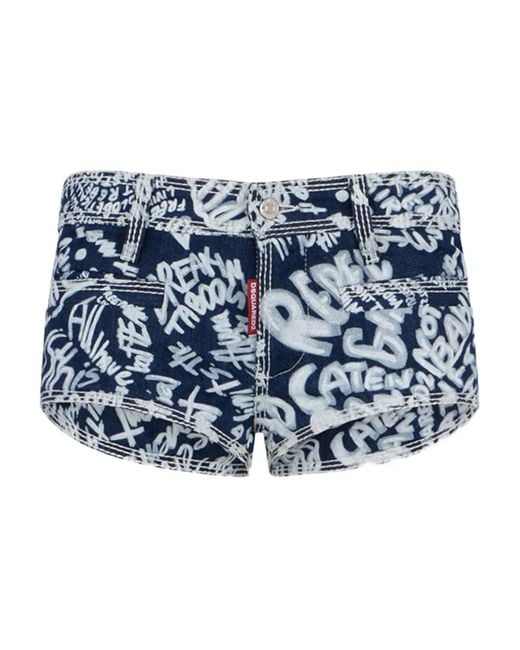 DSquared² Blue Rebel Hibiscus Dark Flower Wash Shorts