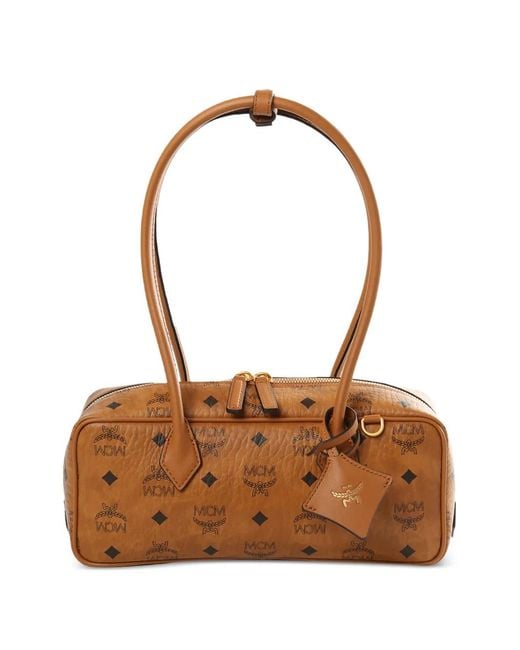 MCM Brown Aren Monogram Zip Shoulder Bag
