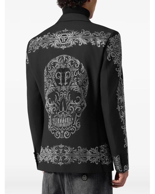 Philipp Plein Black Baroque Strass-Embellished Blazer for men