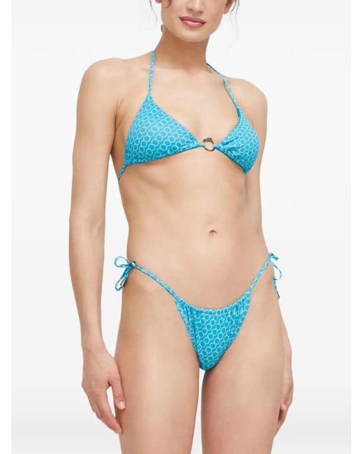 Trussardi Blue Geometric-Print Ring-Detail Bikini Top