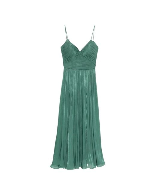 Costarellos Green Fayla V-Neck Pleated Maxi Dress