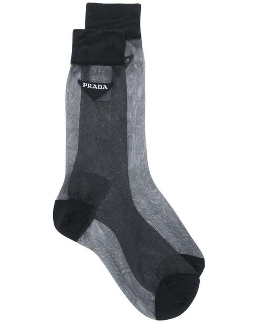 Prada Black Sheer Logo Socks