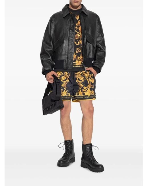 Versace Jeans Couture Black Baroque-Print Drawstring Shorts for men