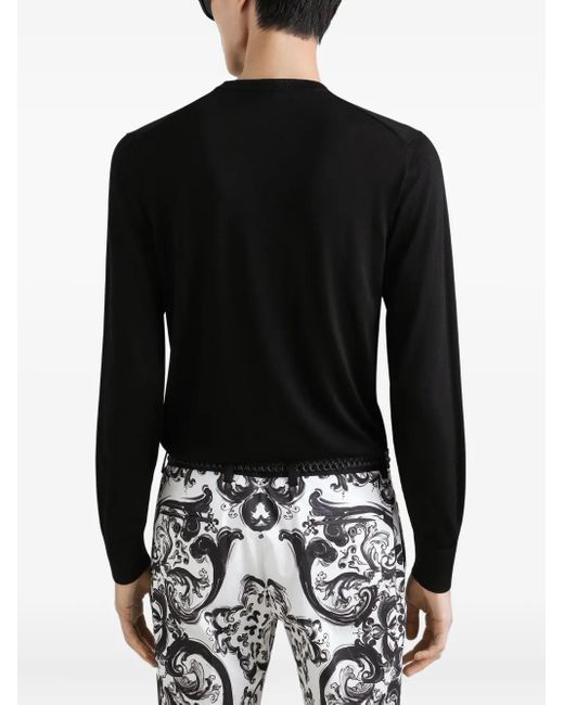 Dolce & Gabbana Rundhalspullover Aus Seide Mit -Logo in Black für Herren