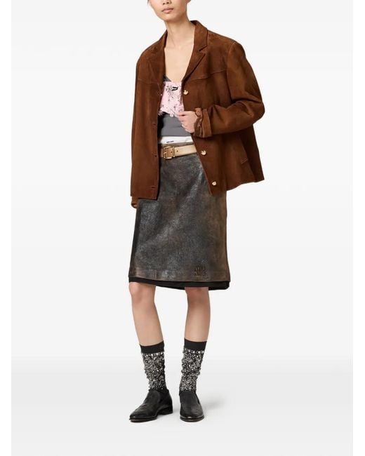 Miu Miu Brown Waxed Suede Leather Blouson Jacket