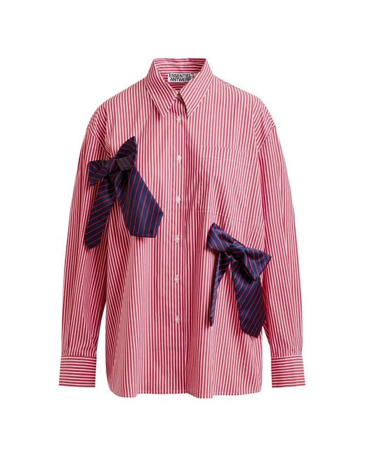Essentiel Antwerp Pink Striped Bow-Appliqué Shirt