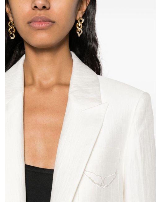 Zadig & Voltaire White Vow Single-breasted Crinkled Blazer