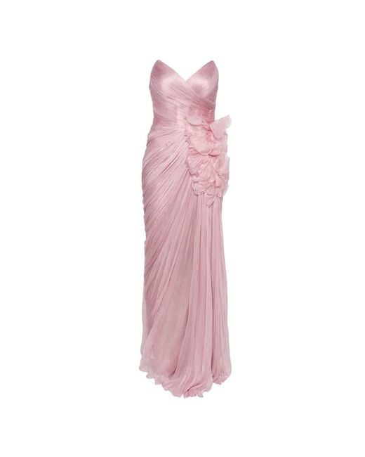 IRIS SERBAN Pink Rafael Flower Draped Maxi Dress