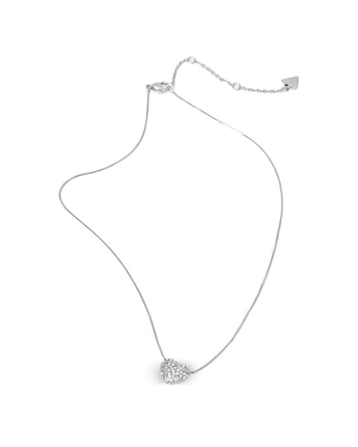 Guess White Embellished Pendant Necklace
