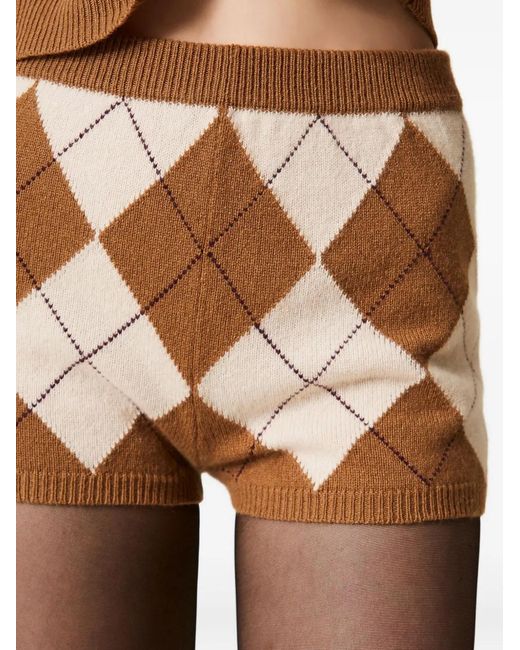Twinset Natural Diamond-Pattern Ruffled-Neck Sweater